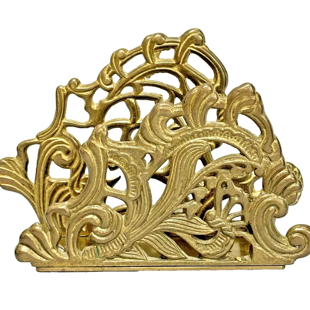 1980's Brass Letter Holder Rack Ornate Victorian Style Desk Office Accessory